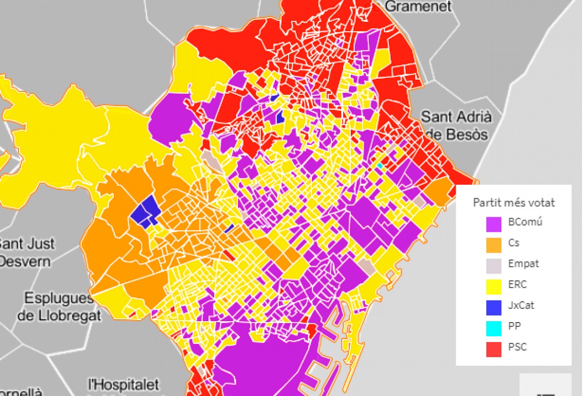 Mapa amb les votacions a Barcelona