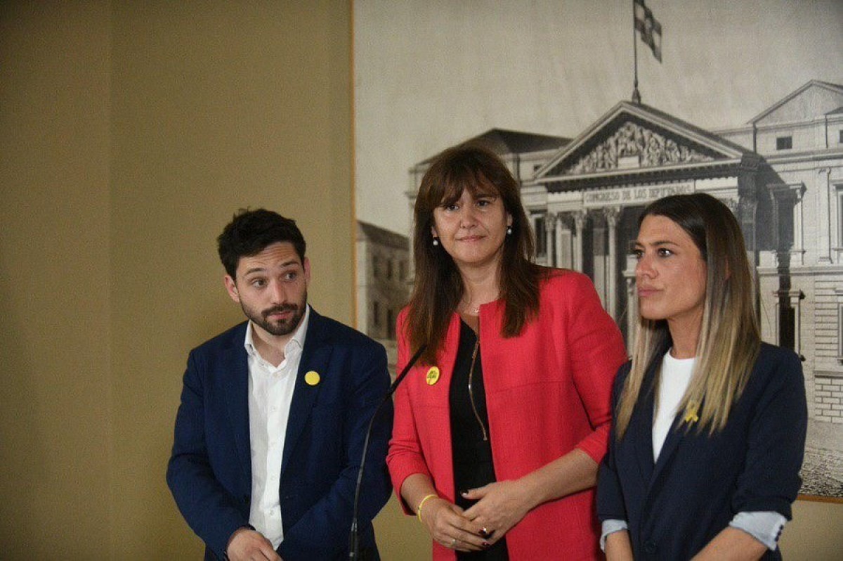 Els diputats Sergi Miquel, Laura Borràs i Míriam Nogueras, al Congrés.