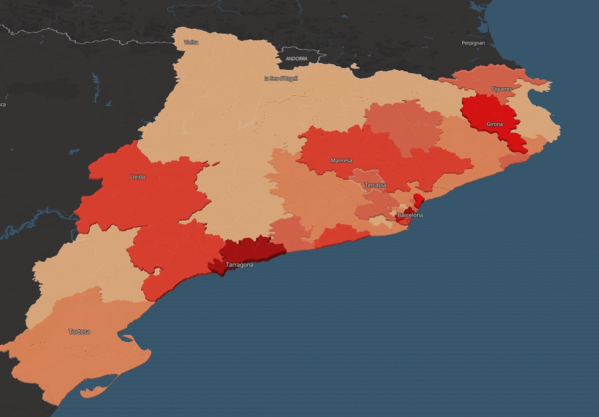 Mapa de Catalunya segons les dades delinqüencials.