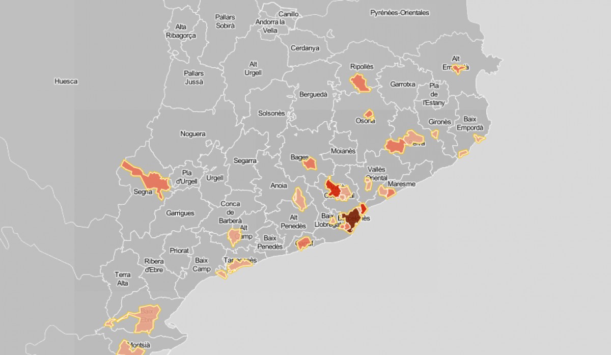 Mapa amb els municipis on hi ha hagut detencions per gihadisme.