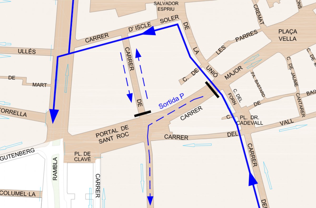 Mapa dels canvis de circulació al centre de Terrassa.