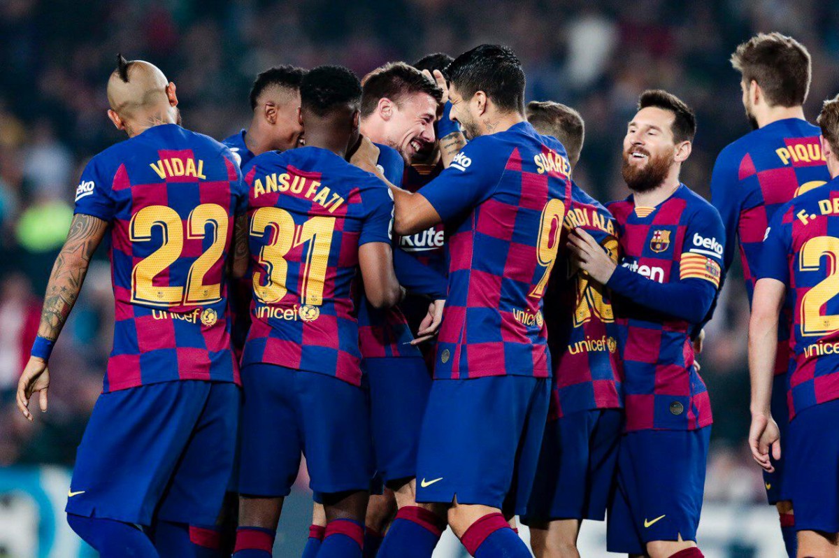 Els jugadors del Barça celebrant un gol 