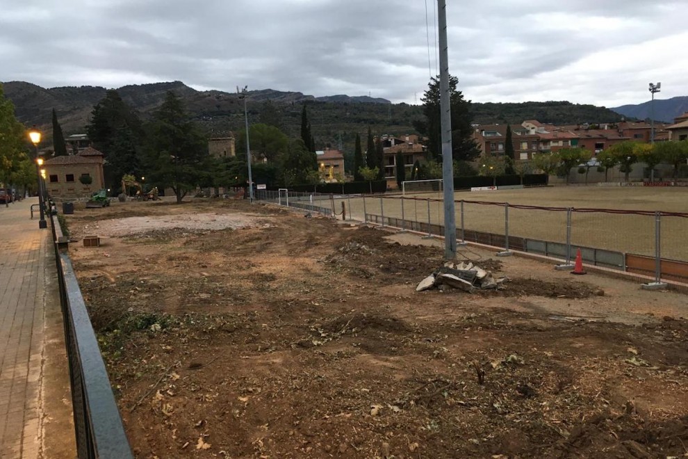 Estat actual de les obres al parc Alcalde Boixareu de la Pobla