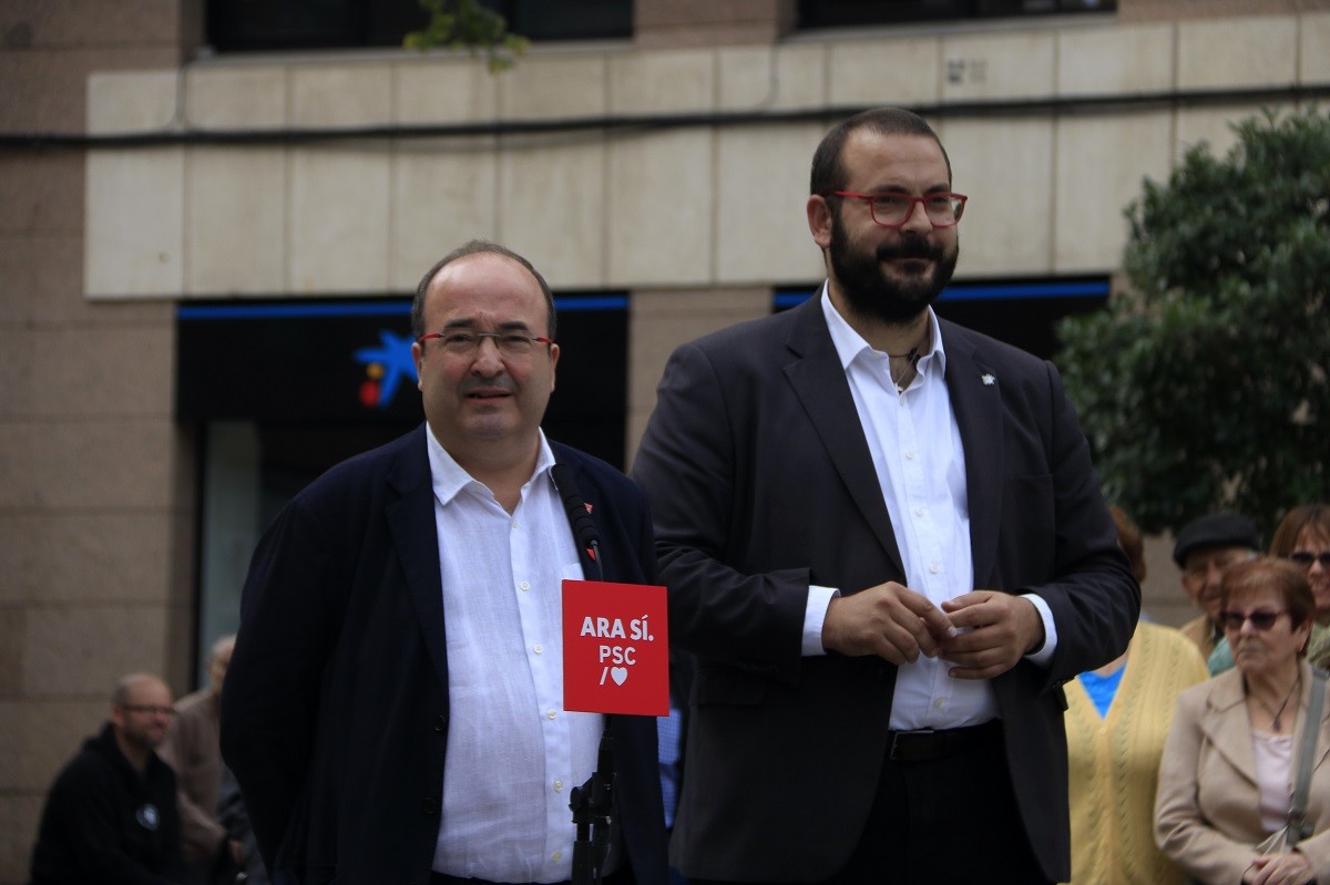 L'alcalde de Mataró, David Bote, al costat del secretari general del PSC, Miquel Iceta