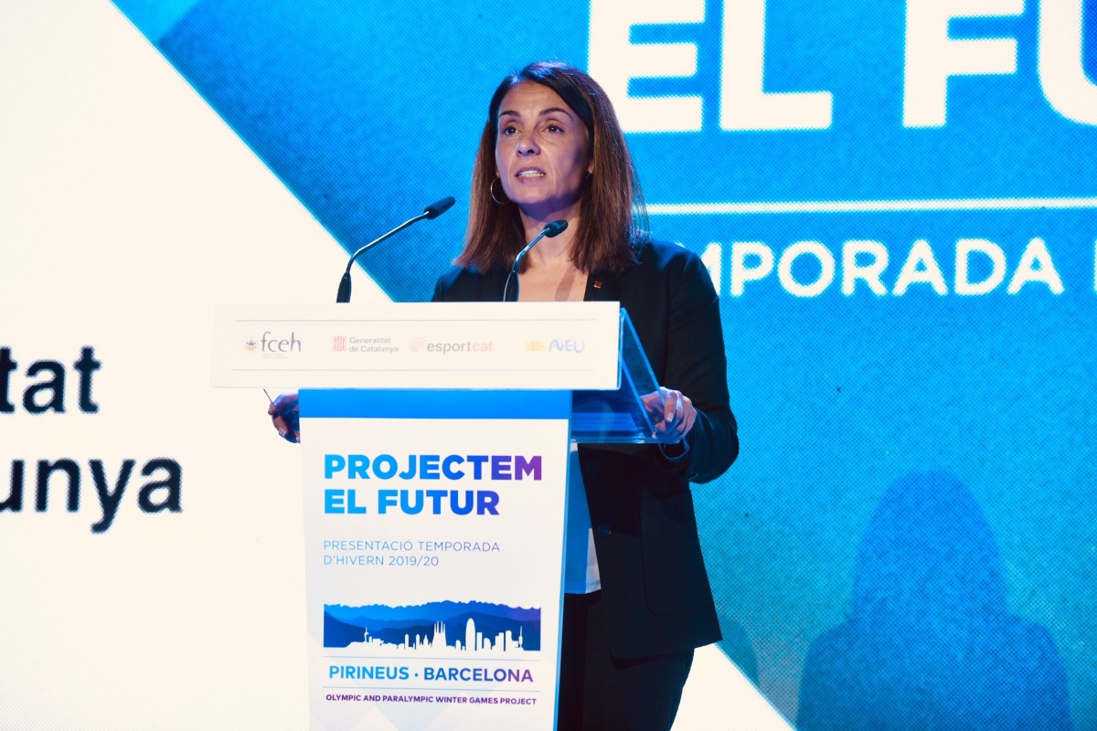 La Consellera Meritxell Budó durant la presentació de la Temporada 2019-2020 a l'INEFC de Barcelona