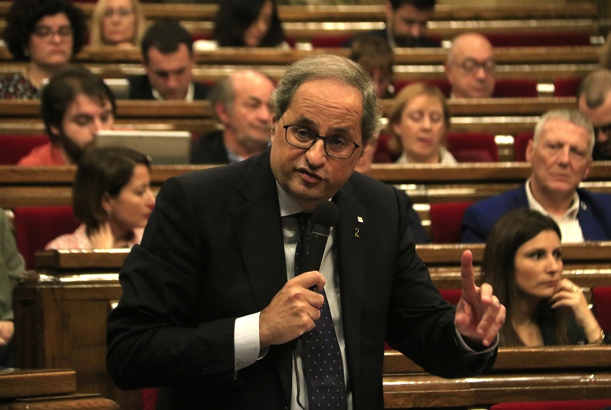 El president de la Generalitat, Quim Torra, aquest dimecres al Parlament