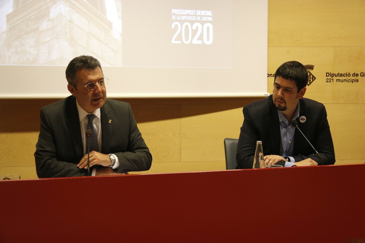 El president de la Diputació de Girona, Miquel Noguer, i el vicepresident, Pau Presas, en la presentació dels pressupostos del 2020.