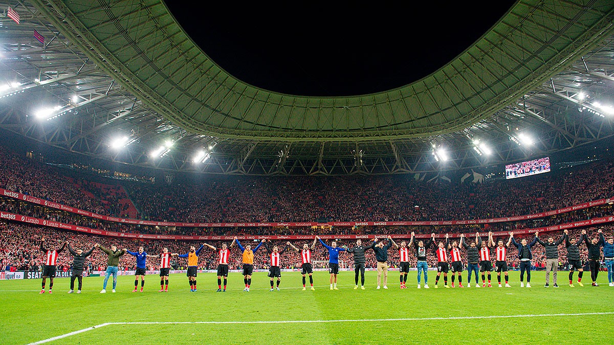 Els jugadors de l'Athletic de Bilbao, celebrant la victòria