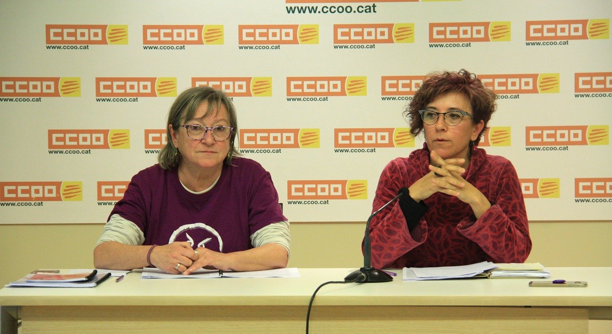 La secretària de Dones i Polítiques LGTBI de CCOO de Catalunya, Alba Garcia, i una de les autores de l'informe, Lídia Sandalinas.