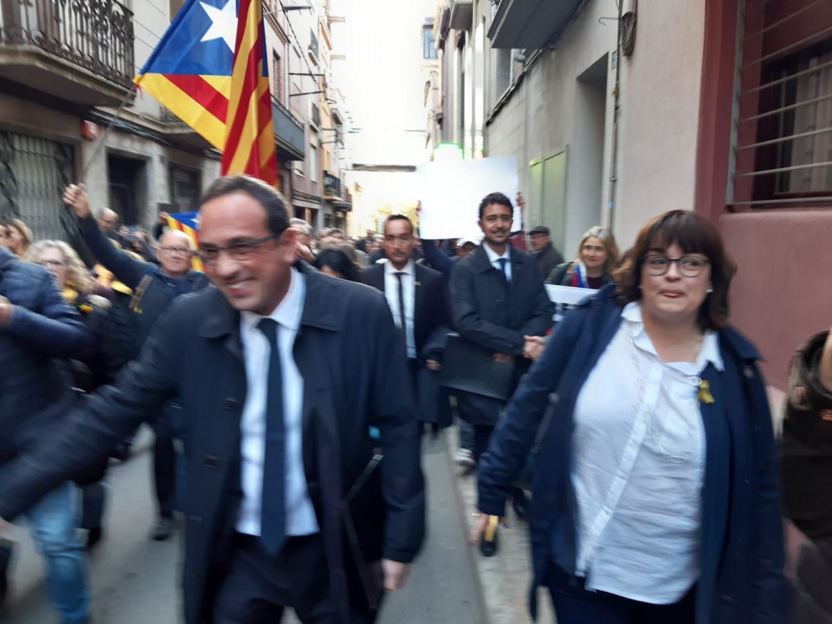 Josep Rull arribant a MútuaTerrassa. 