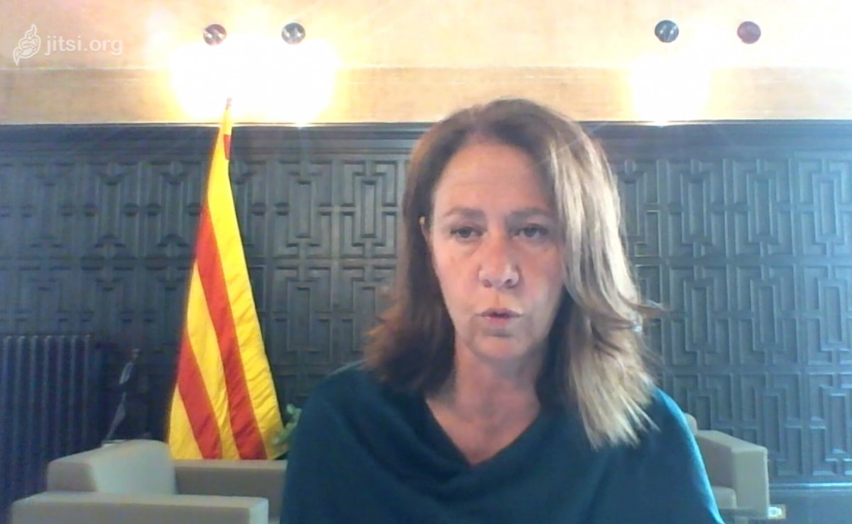 Marta Madrenas durant la compareixença virtual d'aquest migdia a l'Ajuntament de Girona.