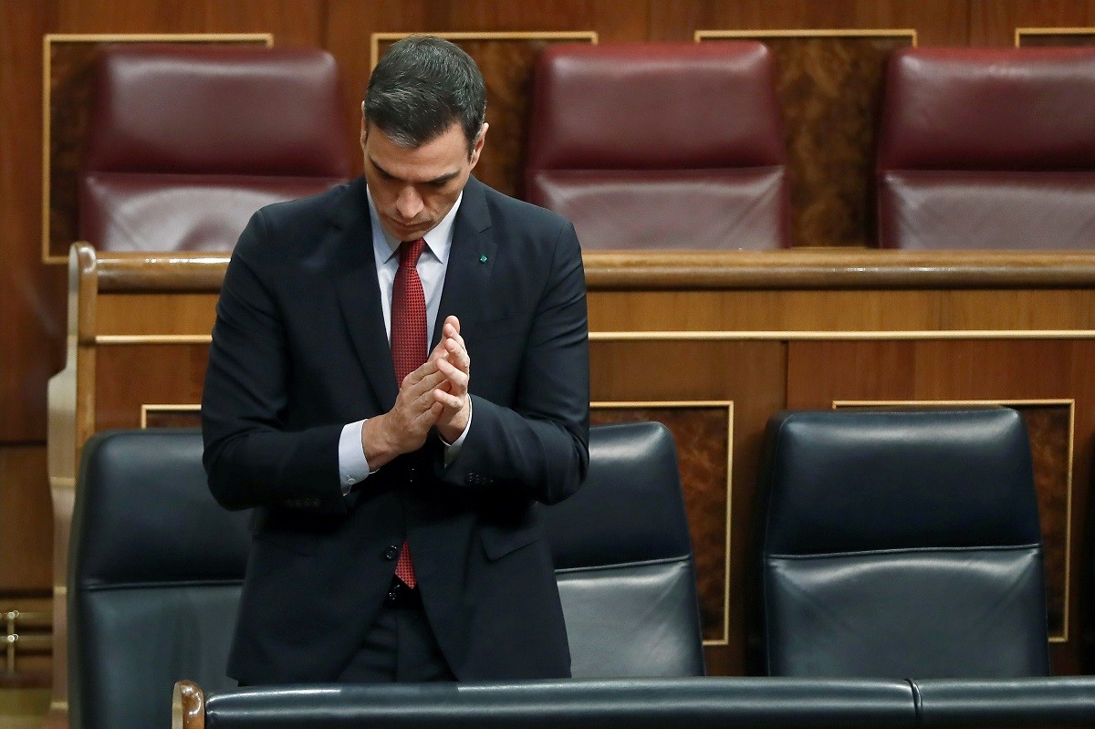 El president del govern espanyol, Pedro Sánchez, al Congrés, durant la votació de la pròrroga de l'estat d'alarma