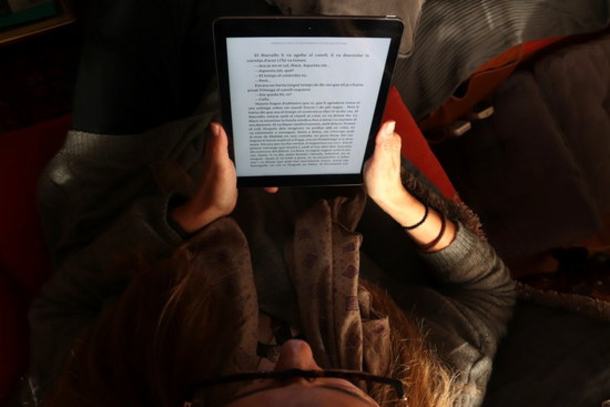 Una lectora llegeix un llibre digital durant el confinament