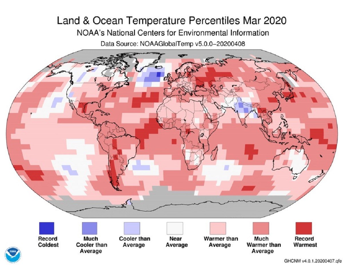 Els registres de la temperatura arreu del planeta en aquest darrer mes de març.