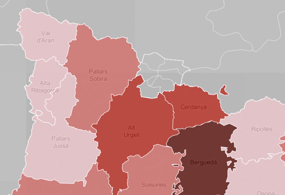 Mapa comarcal, en funció del nivell d'afectació dels ERTO