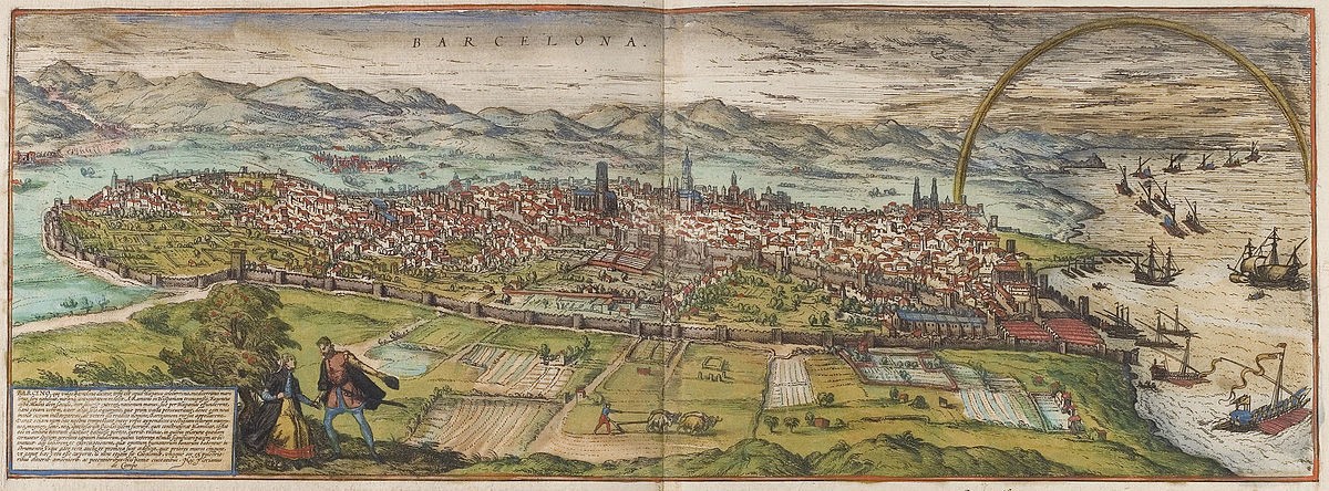 Barcelona al 'Civitates Orbis Terrarum' (1575). La imatge està captada des de Montjuïc.