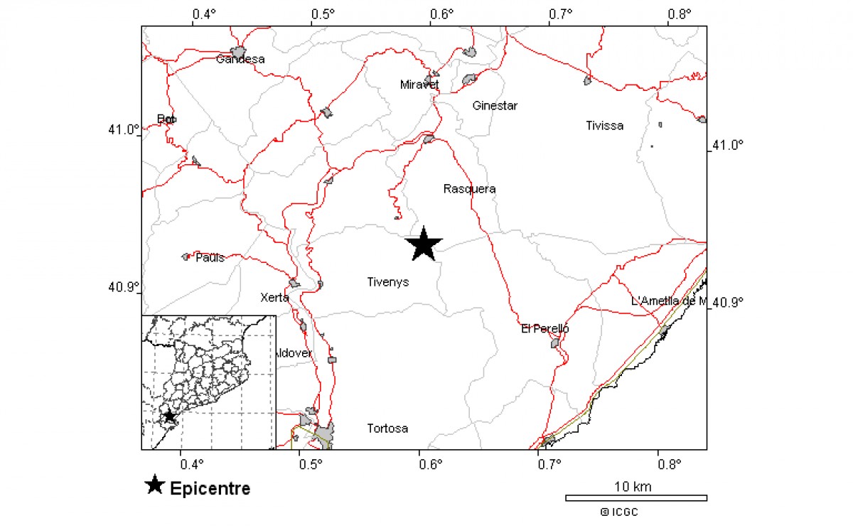 Localització del sisme segons l'Institut Cartogràfic i Geològic de Catalunya