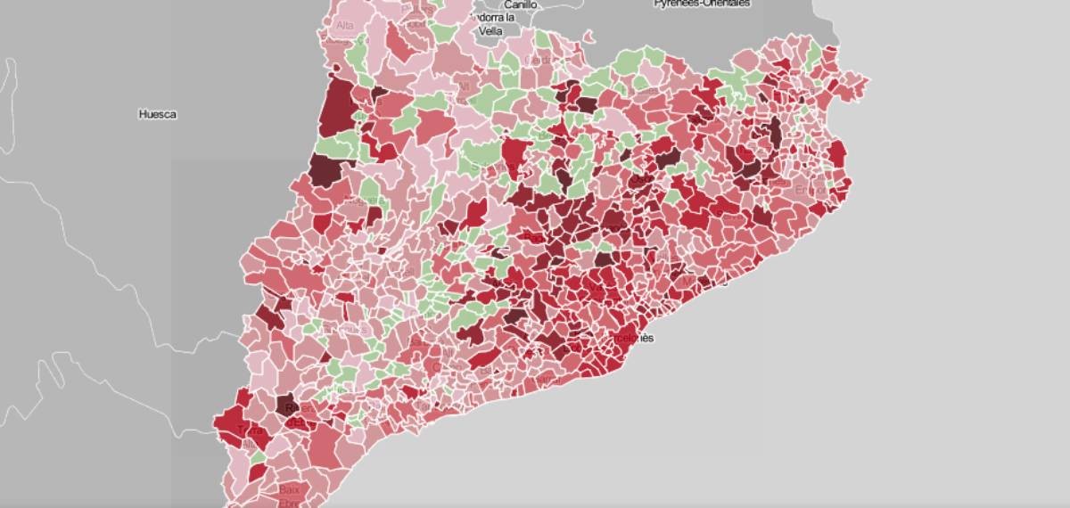Mapa municipal de Catalunya, en funció dels casos de coronavirus
