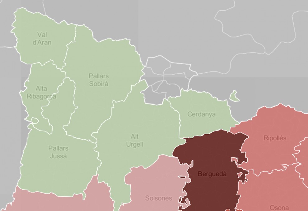 Mapa comarcal de Catalunya, en funció de la ràtio de morts per coronavirus