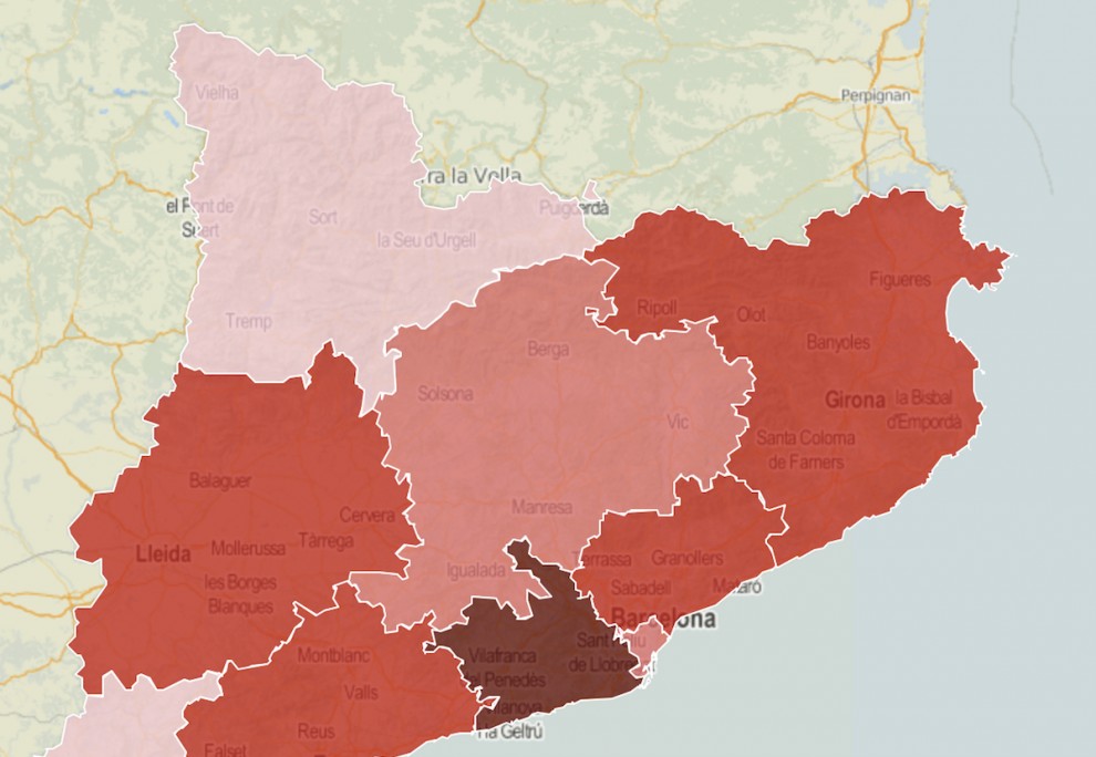 Mapa de les regions sanitàries, en funció del risc de rebrots