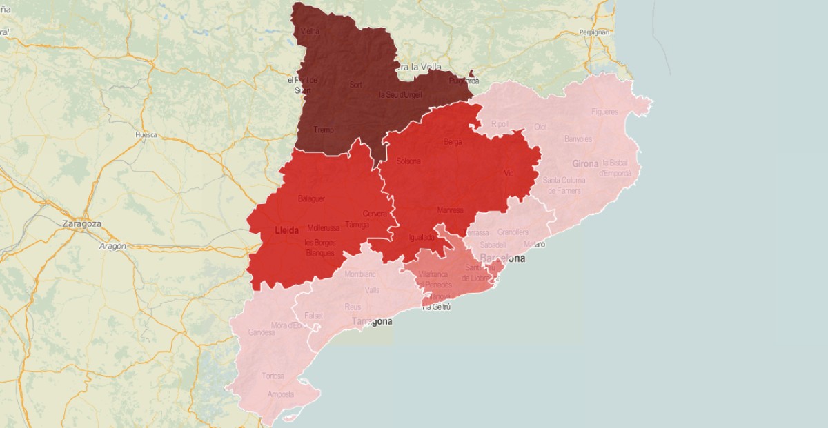 Mapa per regions, en funció dels casos recents de coronavirus