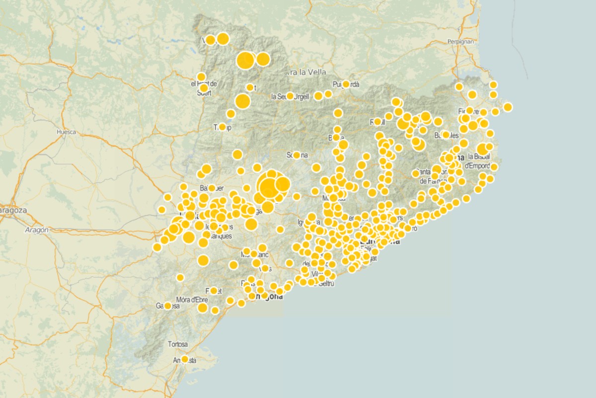 Mapa de Catalunya, amb les ràtios municipals de nous positius de coronavirus