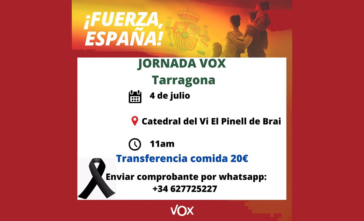 Cartell de la jornada organitzada per VOX Tarragona a Pinell de Brai