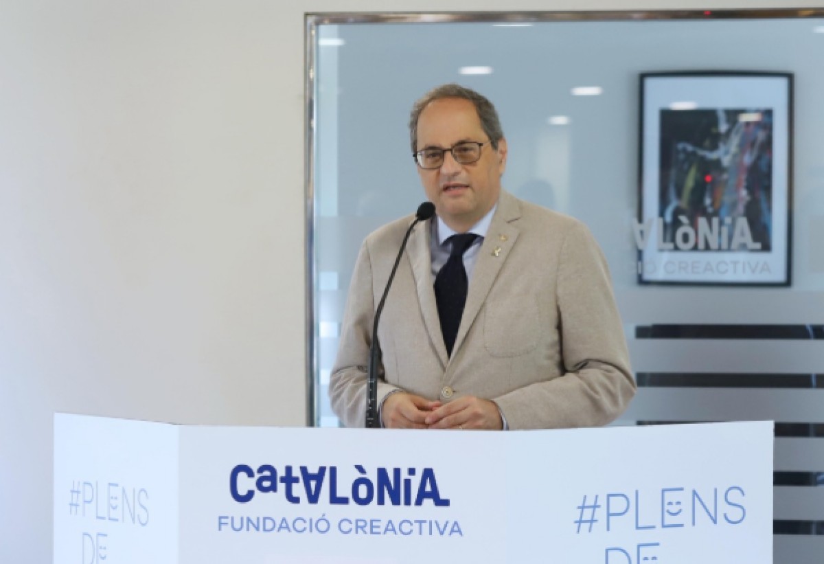 El president de la Generalitat, Quim Torra, durant la visita a les instal·lacions de Catalònia Fundació Creactiva