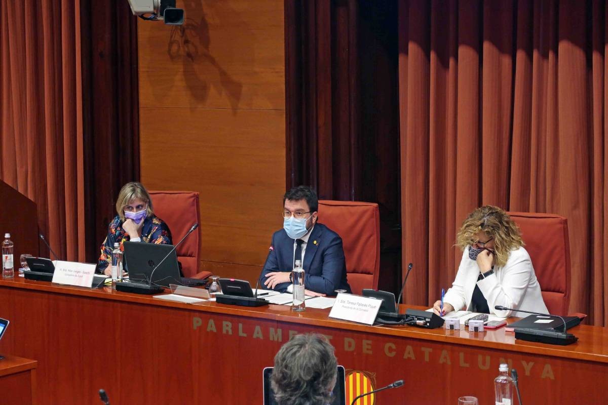 Alba Vergés i Pere Aragonès, en una compareixença al Parlament, aquest dimecres.