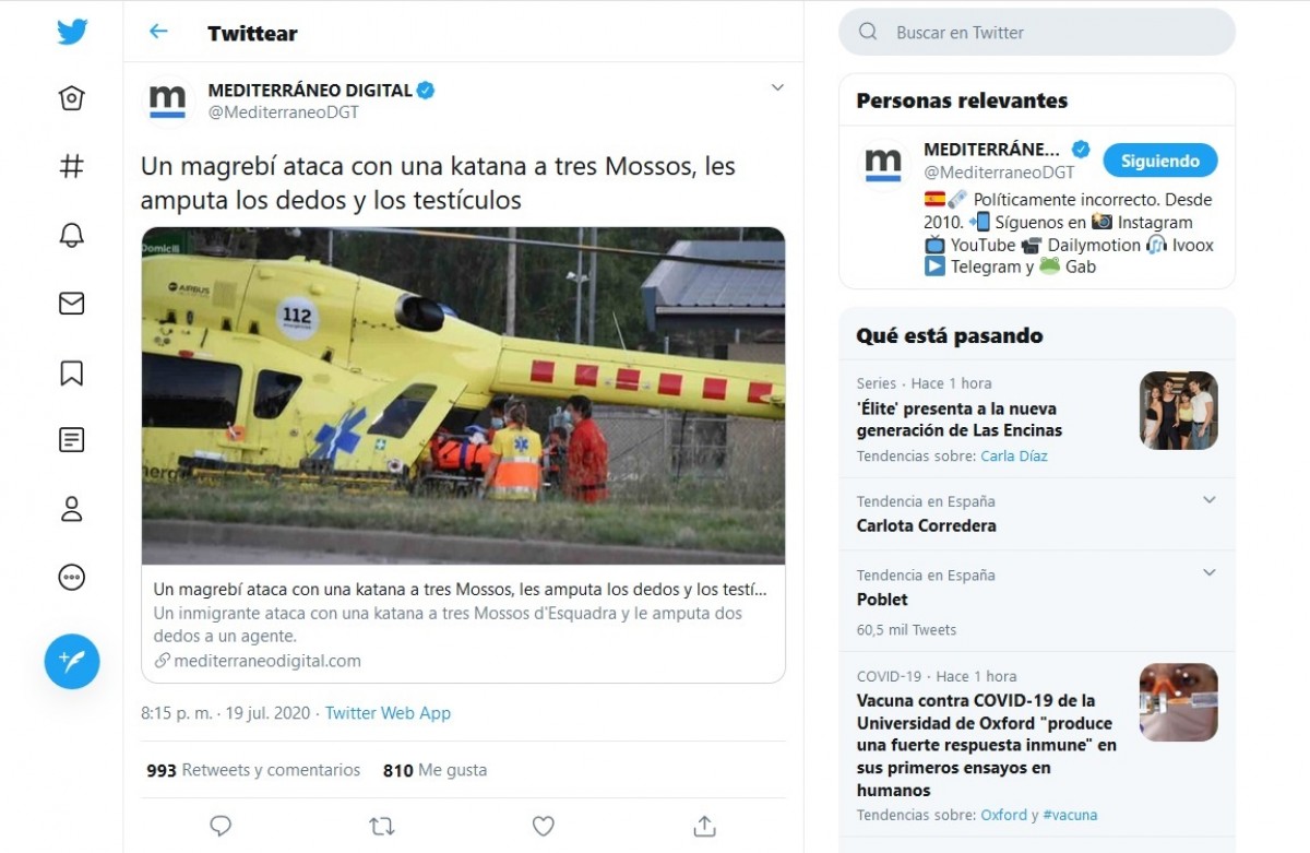 «Fake news» de Mediteraneo digital sobre l'agressió de Moià