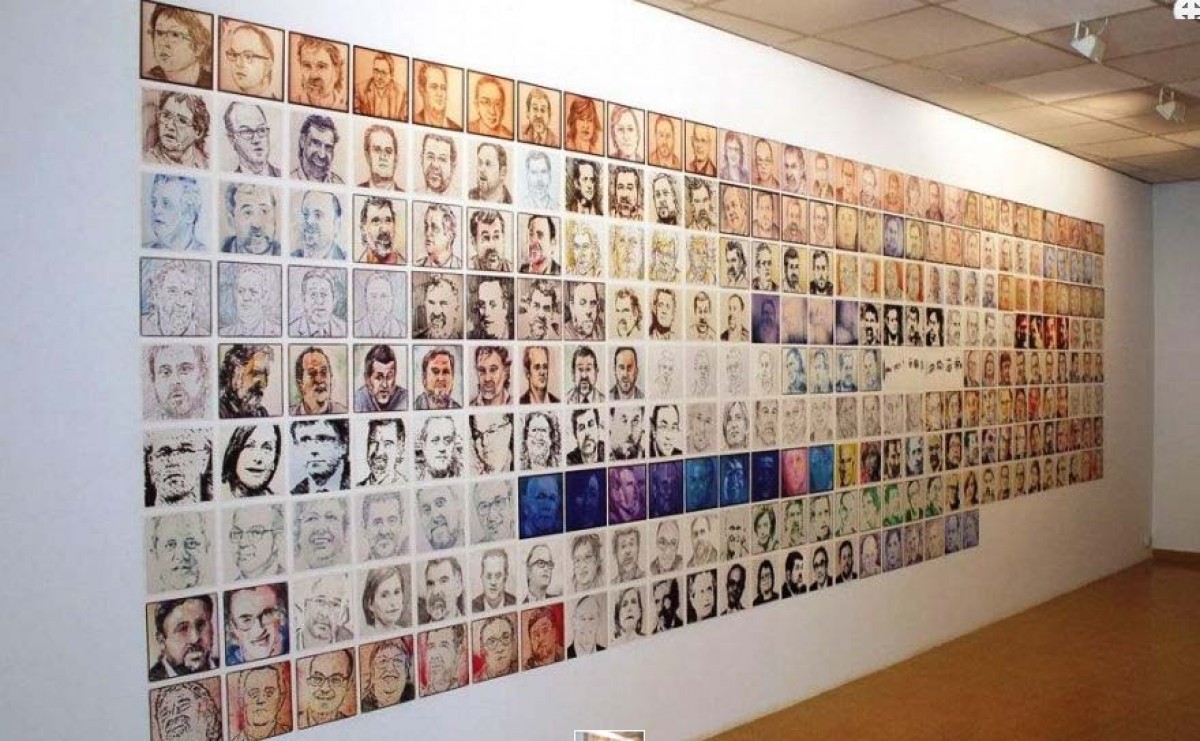 Part dels retrats dels presos polítics pintats per Quim Moya