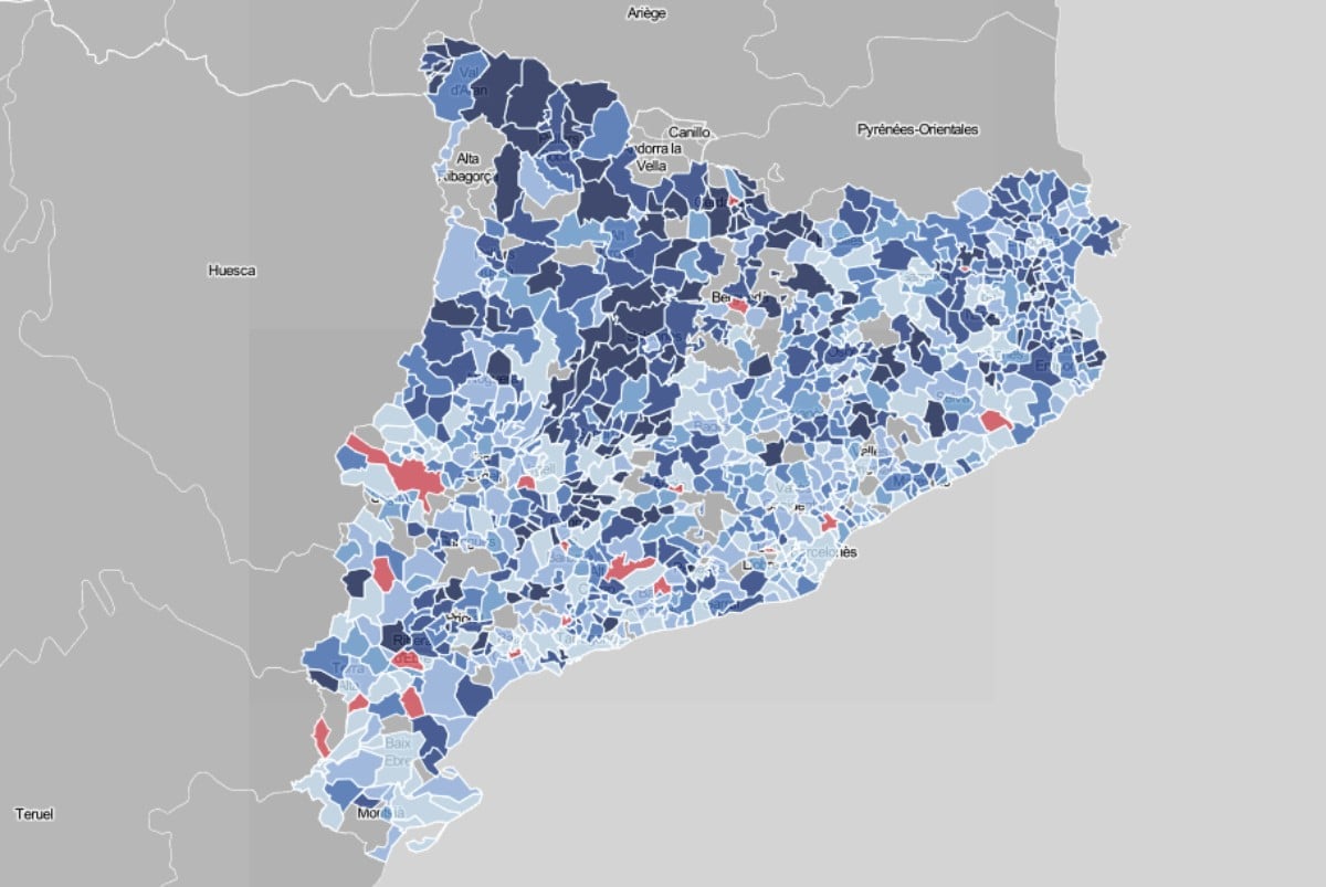 Mapa municipal de Catalunya, en funció dels romanents de cada ajuntament.
