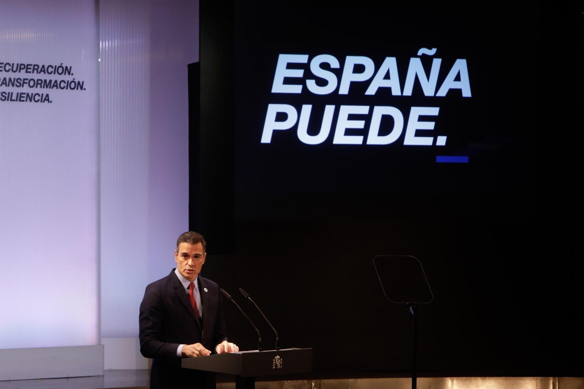 El president del govern espanyol, Pedro Sánchez, durant la conferència d'aquest dilluns