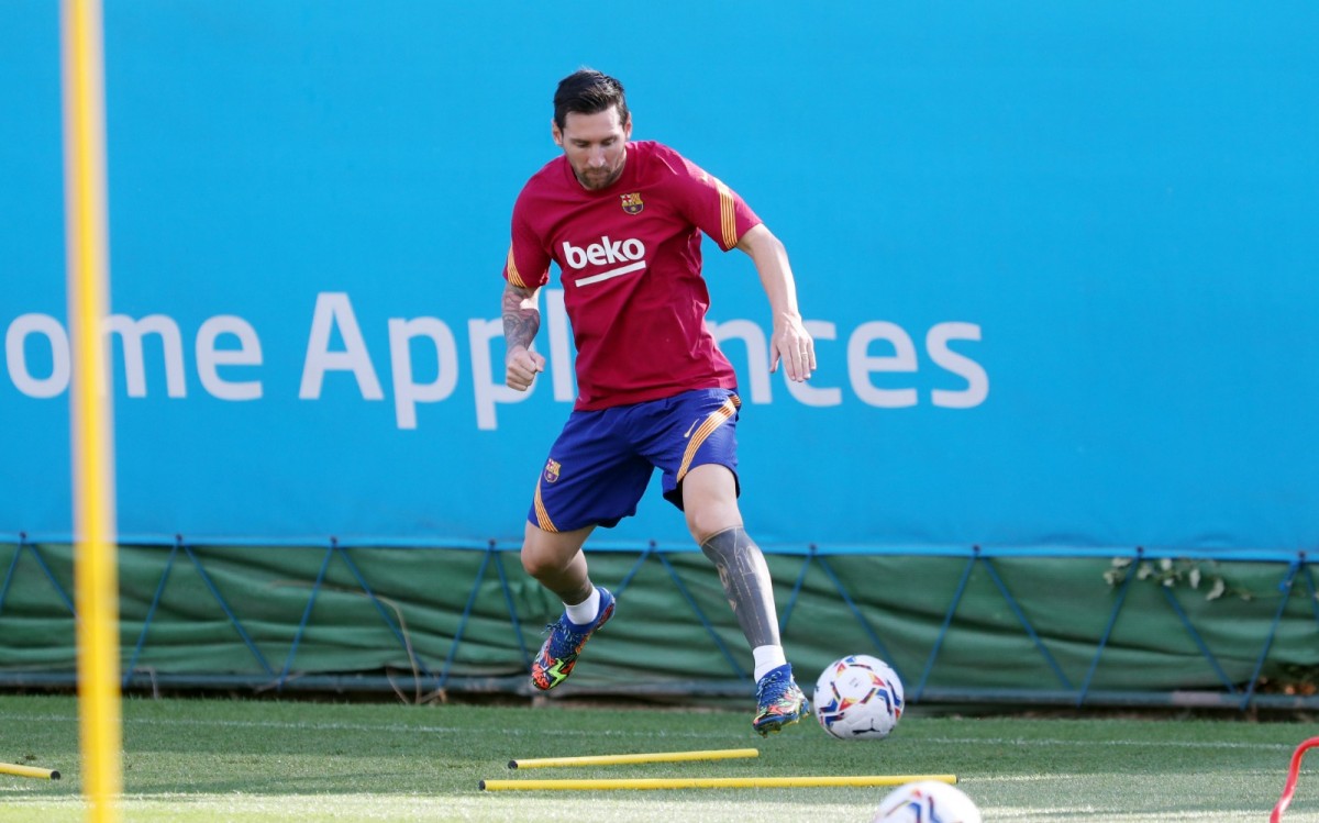 Leo Messi, entrenant aquest dilluns