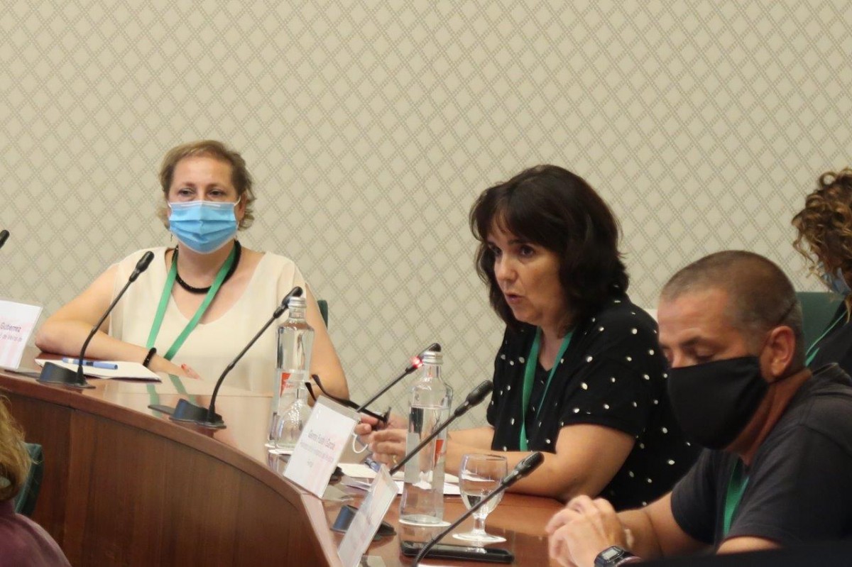 Els representants veïnals de Tarragona (d'esquerra a dreta), Loli Gutiérrez, Gemma Fusté i Justo Velilla, en la sessió de la comissió d'estudi de la seguretat de la petroquímica al Parlament.