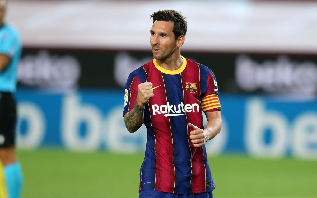 Leo Messi, celebrant un gol en el primer partit de Lliga