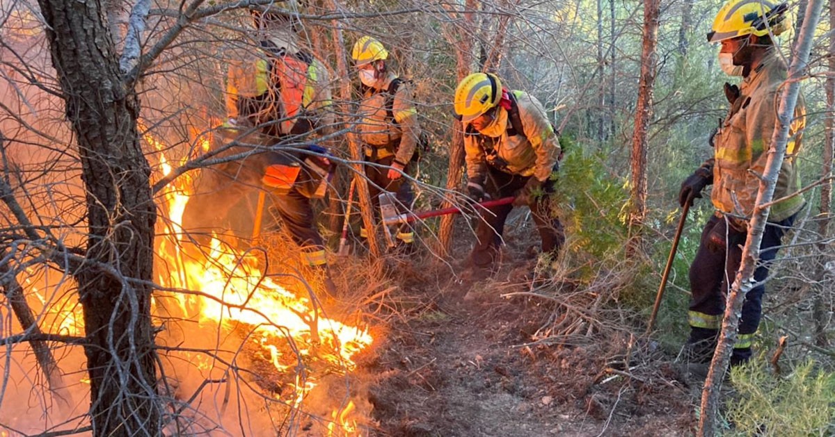 Pla general dels Bombers durant les tasques d'extinció de l'incendi forestal  de Tivissa
