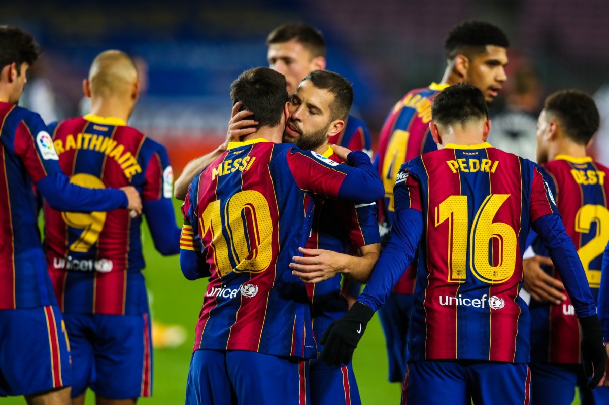 Els jugadors del Barça, celebrant un gol