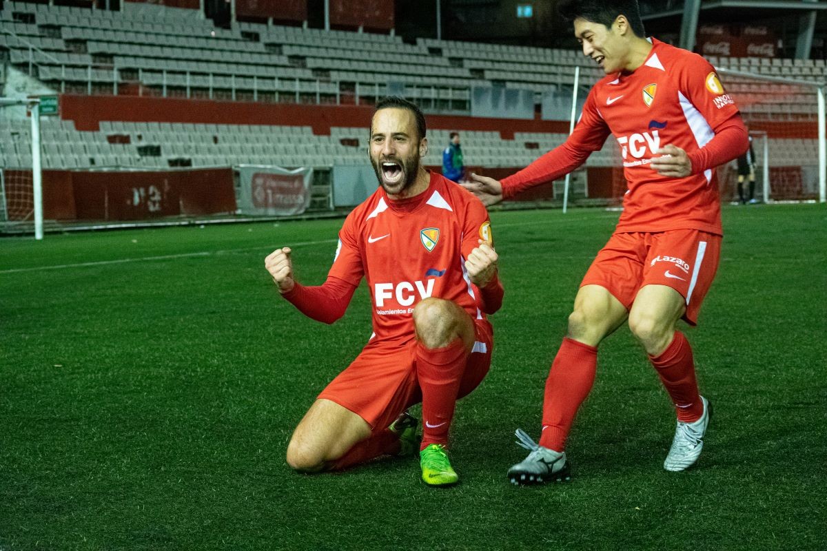El davanter Sergi Arranz celebra un gol marcat aquesta temporada a Tercera Divisió.