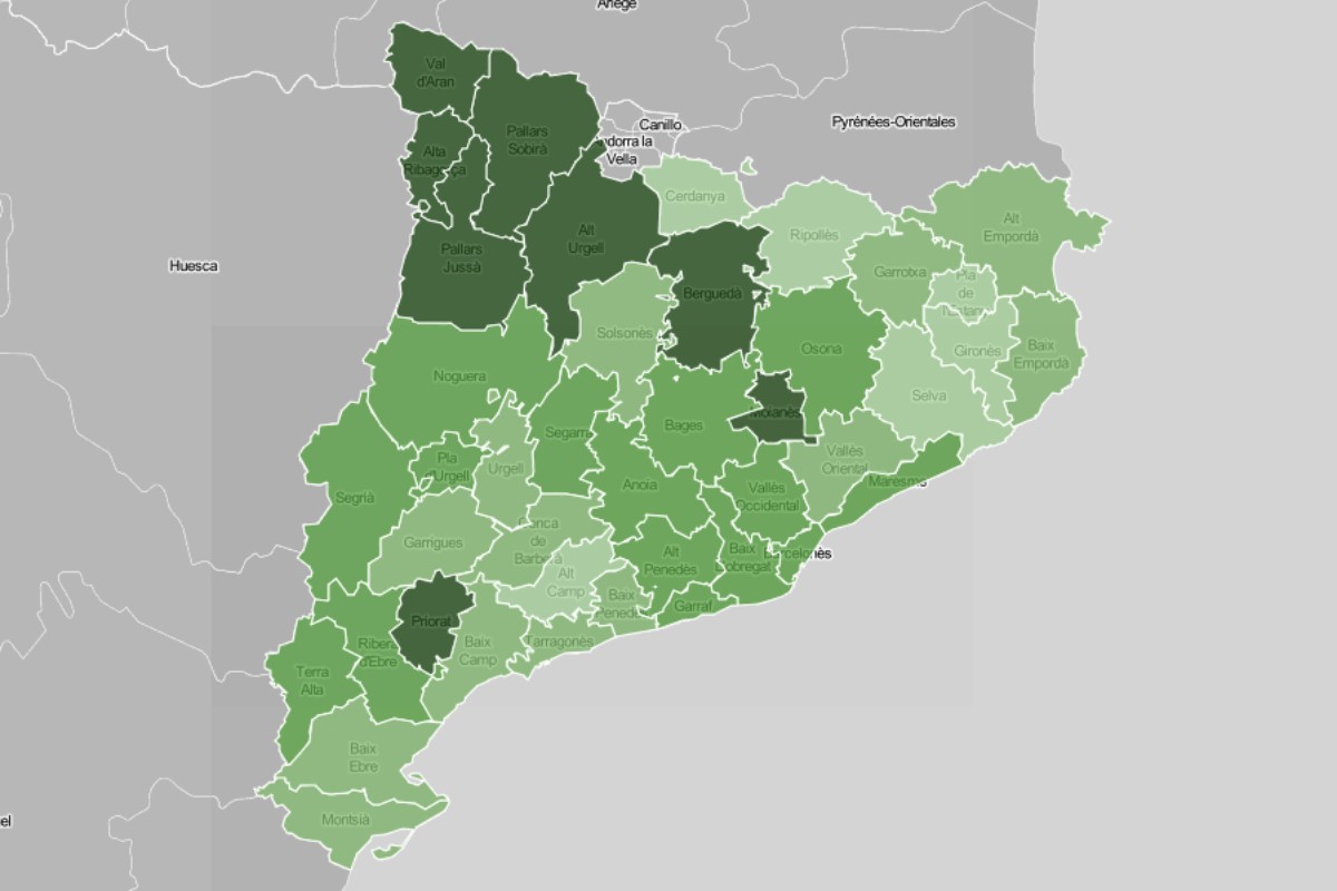 Mapa de municipis i comarques, en funció del nivell de vacunació