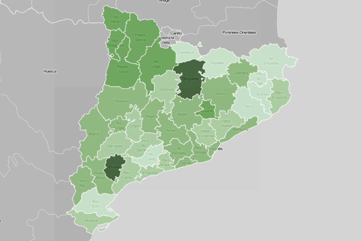 Mapa de municipis i comarques, en funció del nivell de vacunació a residències