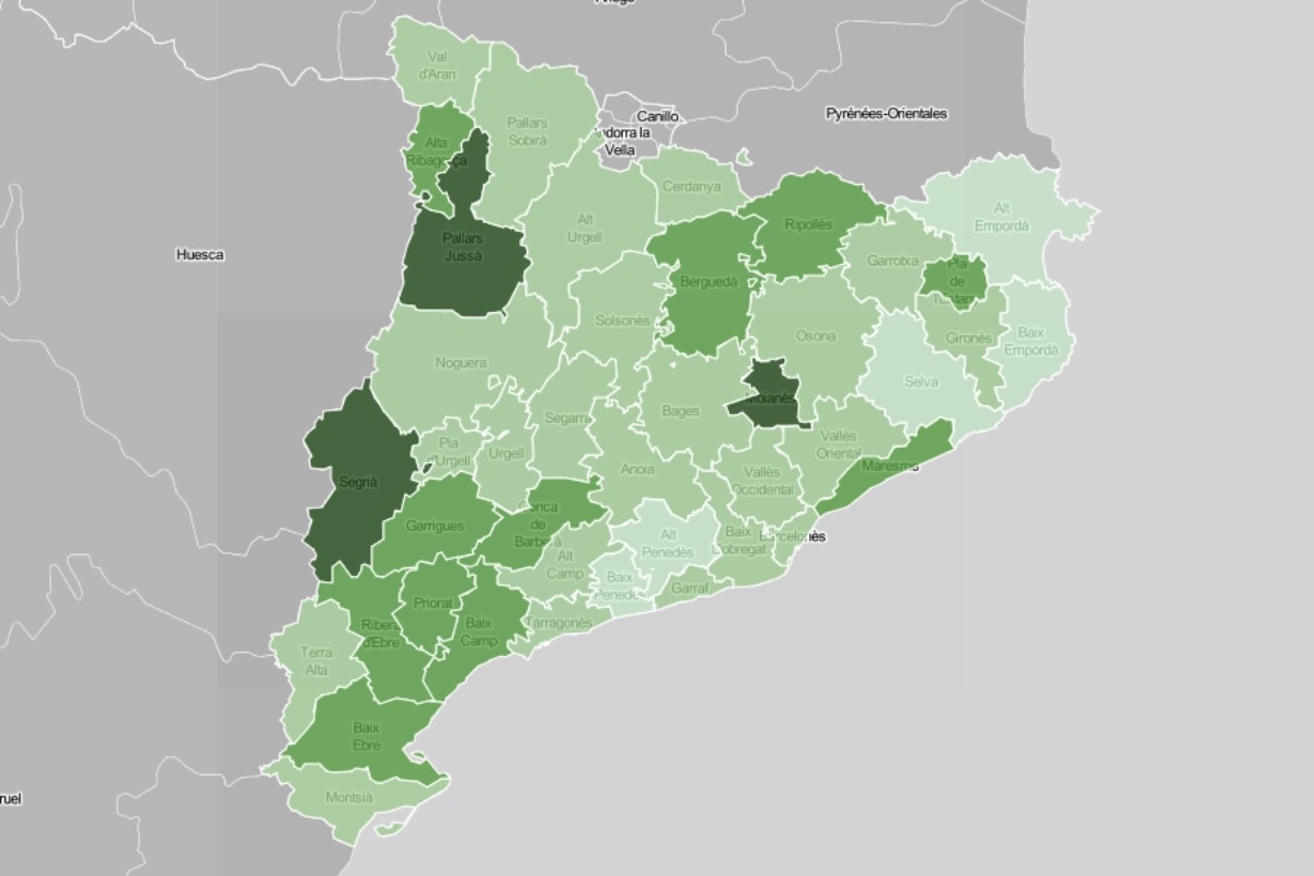 Mapa de municipis i comarques, en funció del nivell de vaccinació.