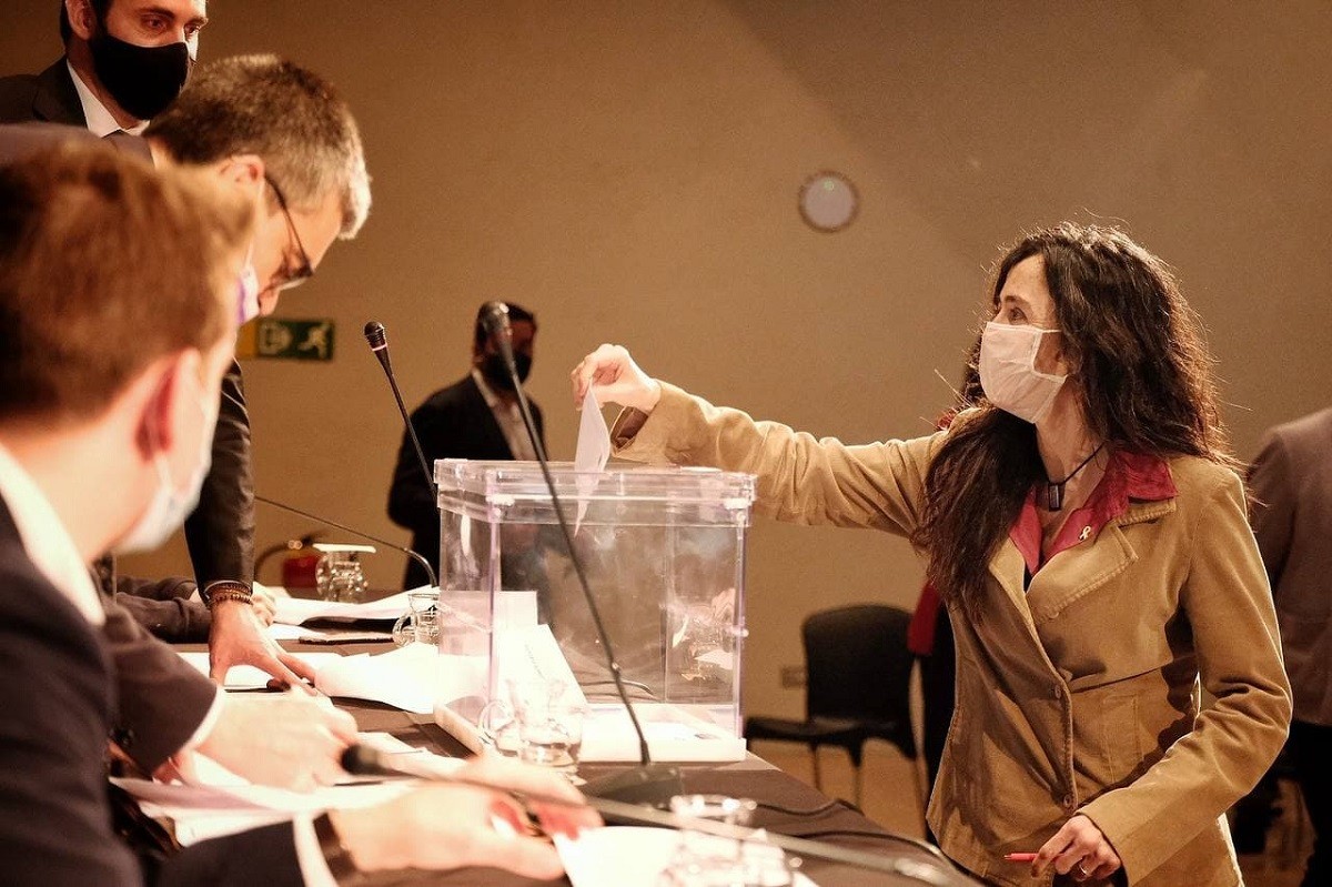 Mònica Roca votant en un ple de la Cambra.