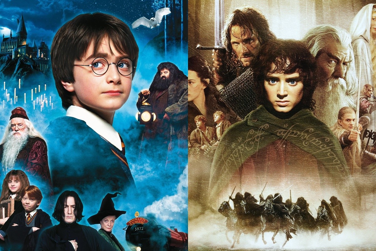 Pòsters de les primeres pel·lícules de les sagues de Harry Potter i El Senyor dels Anells.