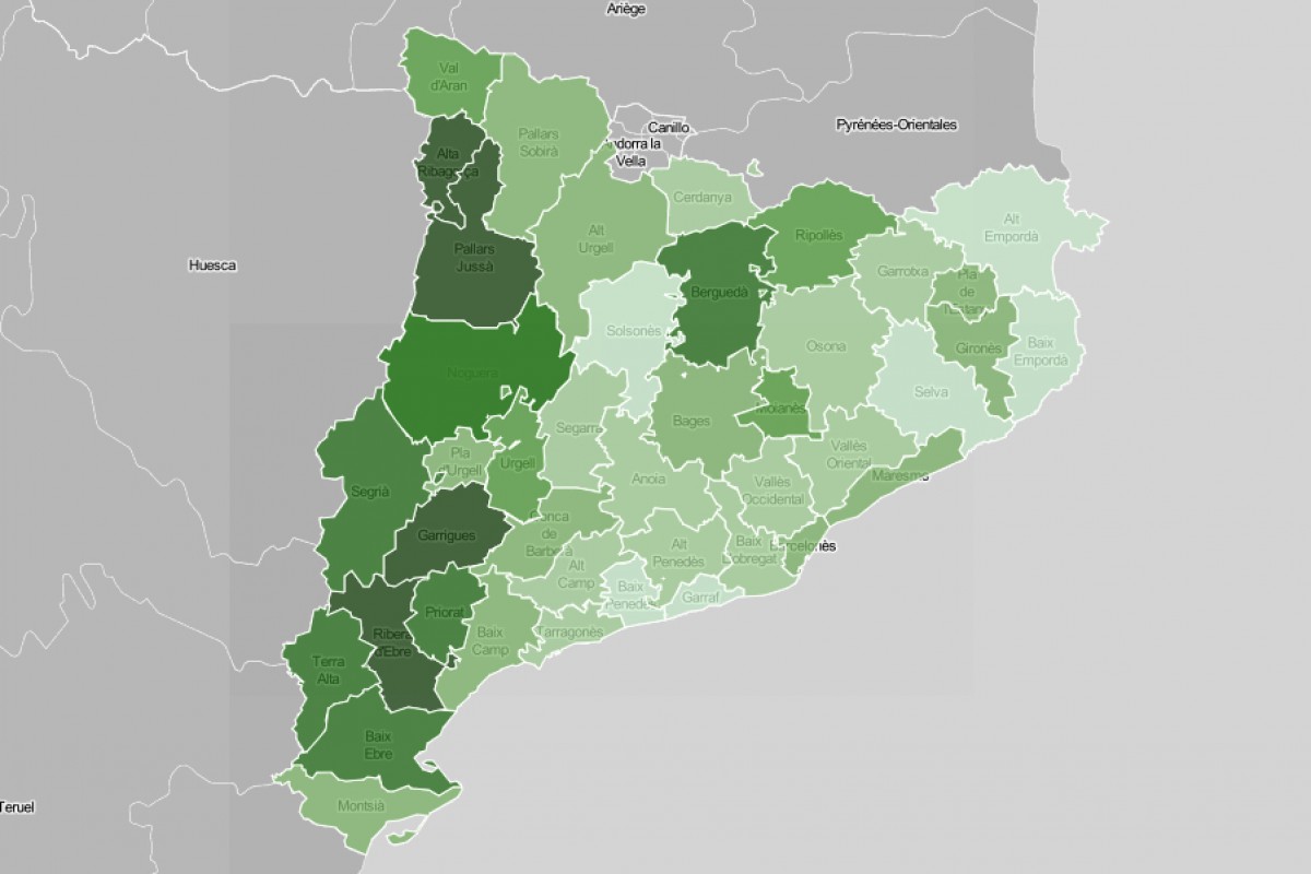 Mapa comarcal, en funció del nivell de població vacunada