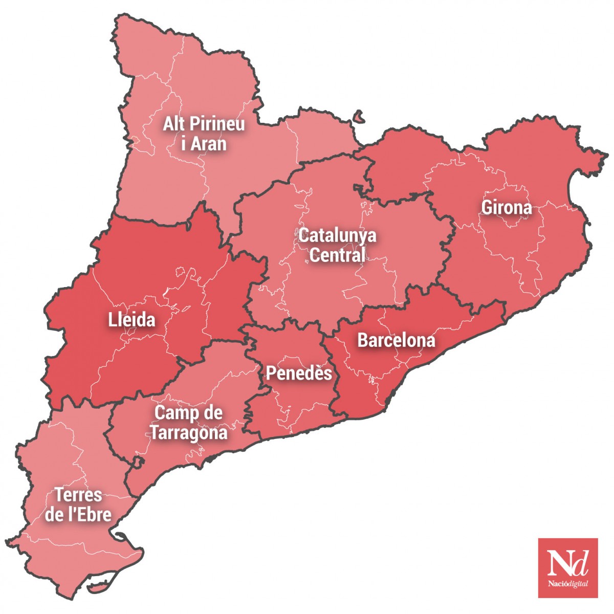 Mapa de vegueries de Catalunya