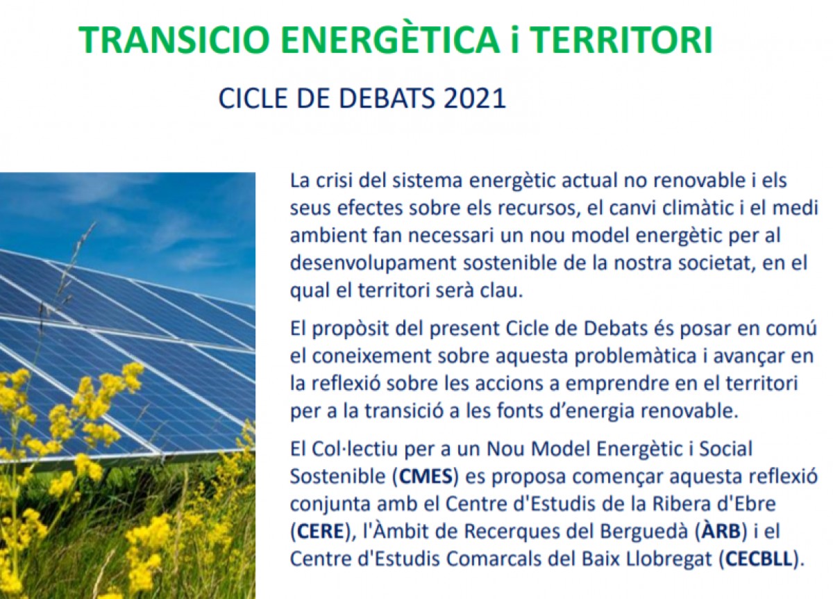 Cicle de debats 2021 sobre la transició energètica i territori