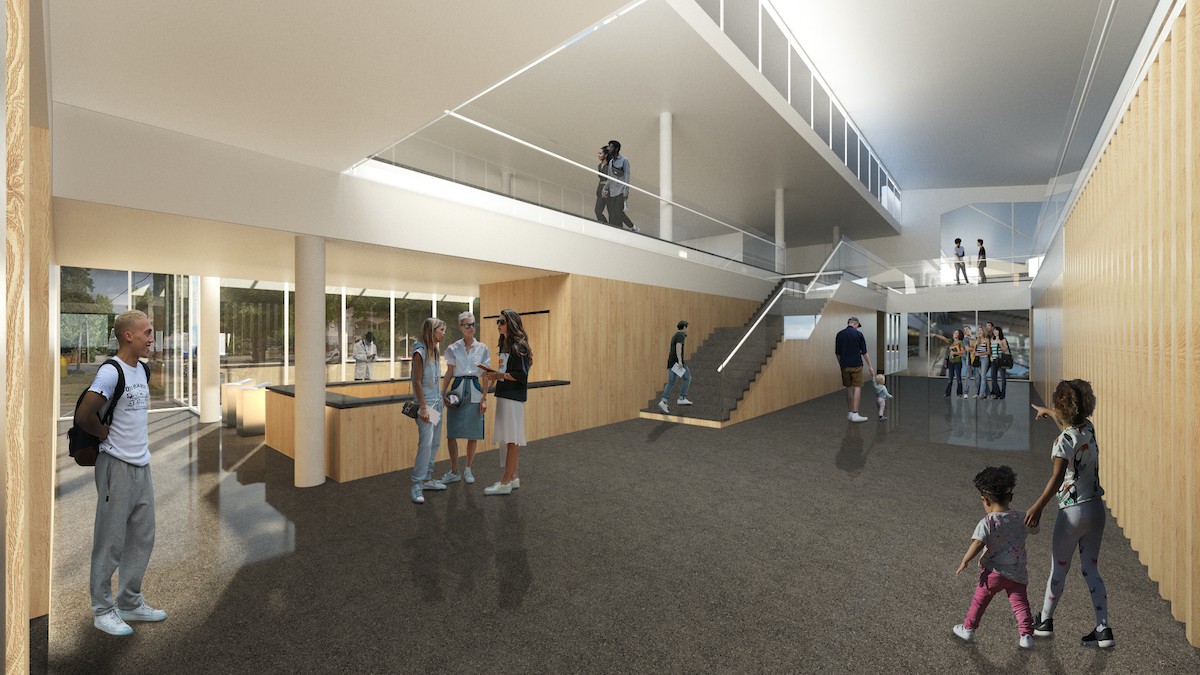 Imatge renderitzada del futur edifici central del Club Natació Olot.