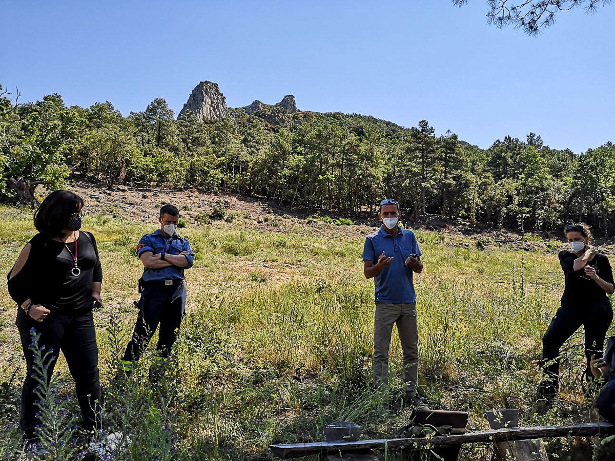 Experts dels Bombers, del CTFC i del Departament d'Acció Climàtica en una zona del Paratge Natural de Poblet
