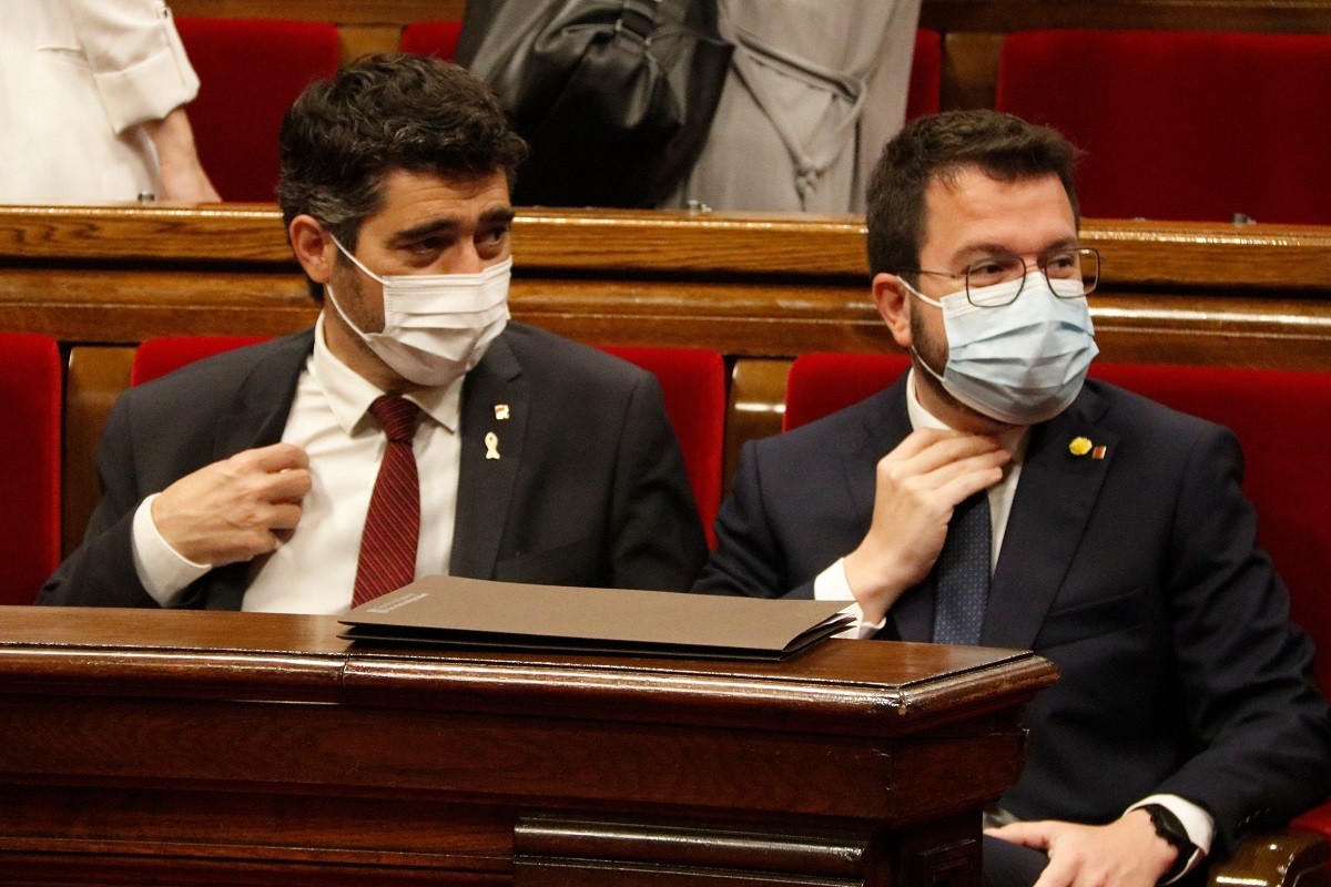 Pere Aragonès i Jordi Puigneró, aquest dimecres al Parlament.